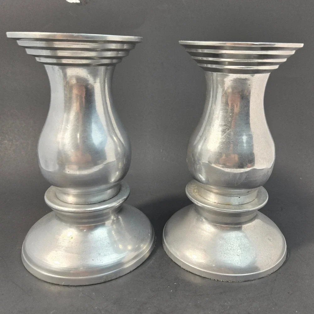 Vintage Silver Metal Candlestick Holders Set of 2 Baluster Pillar Taper India